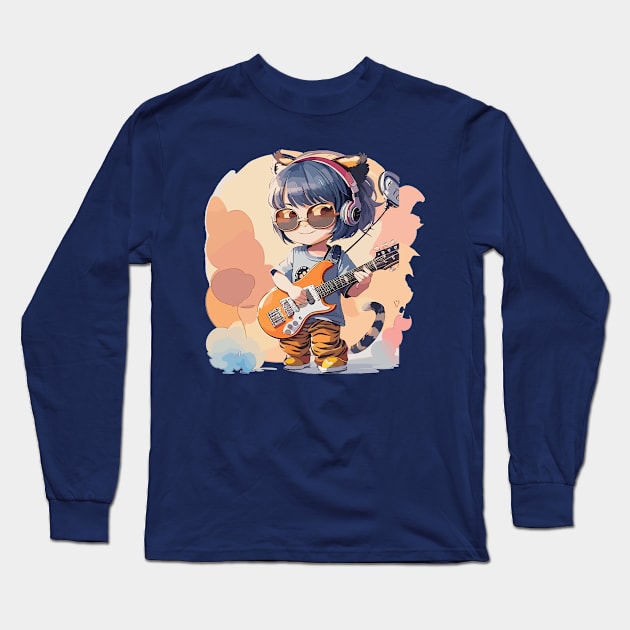 A little girl plays the guitar Long Sleeve T-Shirt by CatCoconut-Art